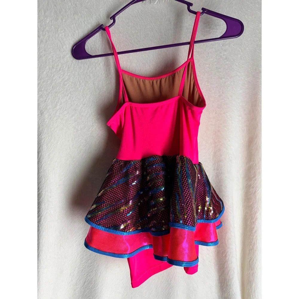Revolution Kids Hot Pink Sequin Tiger Stripe Dance Leotard Tutu Costume